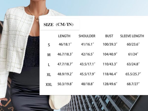 2024 Summer Womens Cropped Blazer Jacket Open Front Collarless Casual Business Work Office Tweed Plaid Suit - Image 7