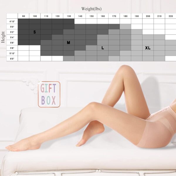 2 Pack Sheer Tights for Women, Control Top Pantyhose, 15 Denier, run resistant black sheer tights reinforced toe - Image 6