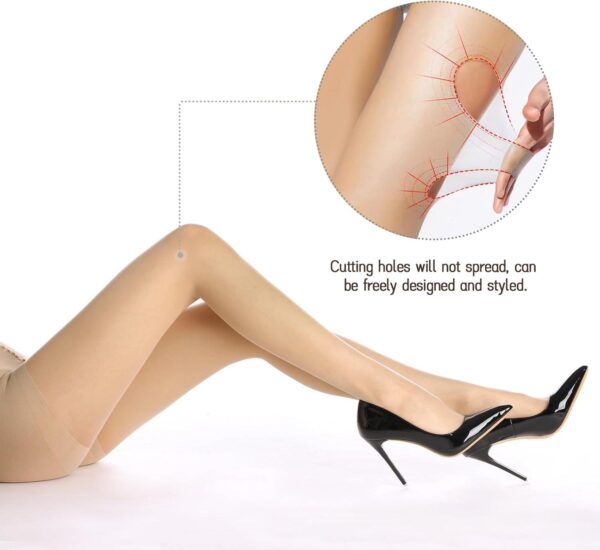 2 Pack Sheer Tights for Women, Control Top Pantyhose, 15 Denier, run resistant black sheer tights reinforced toe - Image 3