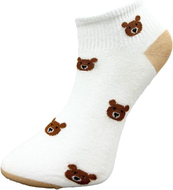 3 Pairs Women's Cozy Ankle Socks with Bear Design - Duo Color 100% Cotton Soft Comfort - Image 4