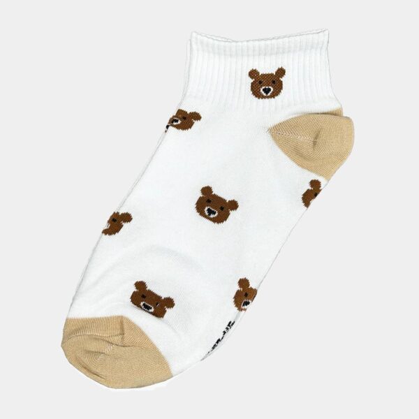 3 Pairs Women's Cozy Ankle Socks with Bear Design - Duo Color 100% Cotton Soft Comfort - Image 3