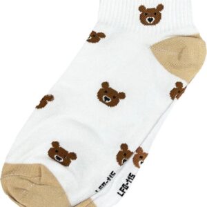 3 Pairs Women's Cozy Ankle Socks with Bear Design - Duo Color 100% Cotton Soft Comfort