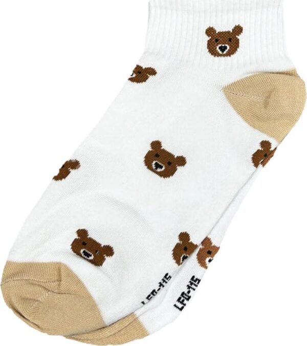 3 Pairs Women's Cozy Ankle Socks with Bear Design - Duo Color 100% Cotton Soft Comfort