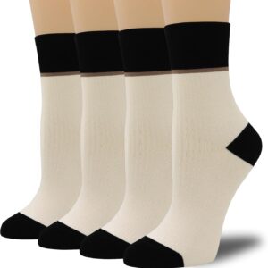 4 Pairs Fashion Colorful Combed Cotton Thin Ankle Crew Socks for Women, Striped Casual Soft Cute Vintage Colorblock Sock