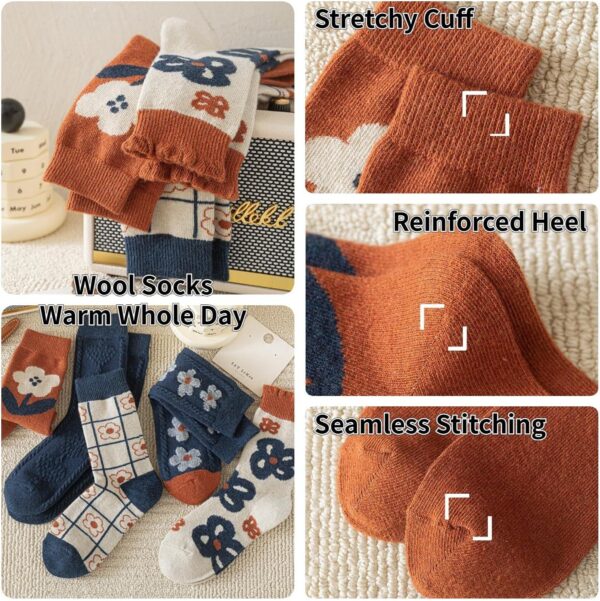 5/10 Pairs Wool Socks for Women Thick Knit Vintage Cute Floral Crew Socks - Image 3