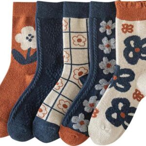 5/10 Pairs Wool Socks for Women Thick Knit Vintage Cute Floral Crew Socks