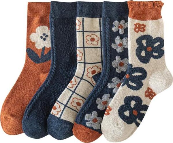 5/10 Pairs Wool Socks for Women Thick Knit Vintage Cute Floral Crew Socks
