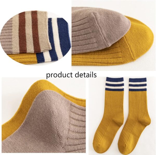 5 Pairs Fashion Striped Athletic Socks,Casual Cute Vintage Crew Socks,All Season Socks for Women Girls - Image 4