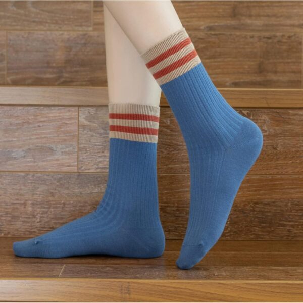 5 Pairs Fashion Striped Athletic Socks,Casual Cute Vintage Crew Socks,All Season Socks for Women Girls - Image 2