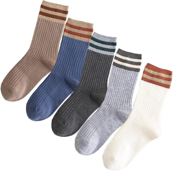 5 Pairs Fashion Striped Athletic Socks,Casual Cute Vintage Crew Socks,All Season Socks for Women Girls
