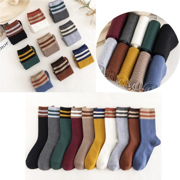 5 Pairs Fashion Striped Athletic Socks,Casual Cute Vintage Crew Socks,All Season Socks for Women Girls - Image 3