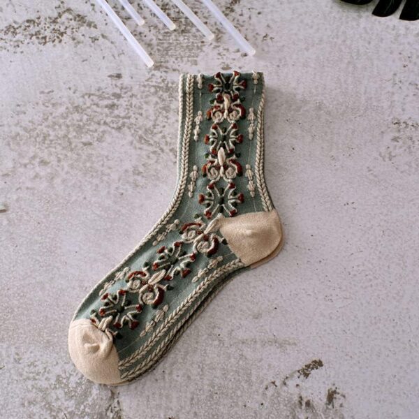 5 Pairs Womens Floral Cute Socks Vintage Embroidered Plant Socks for Women Teens Cotton Cozy Ankle Sock - Image 7