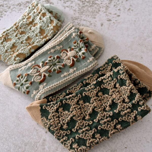 5 Pairs Womens Floral Cute Socks Vintage Embroidered Plant Socks for Women Teens Cotton Cozy Ankle Sock - Image 5