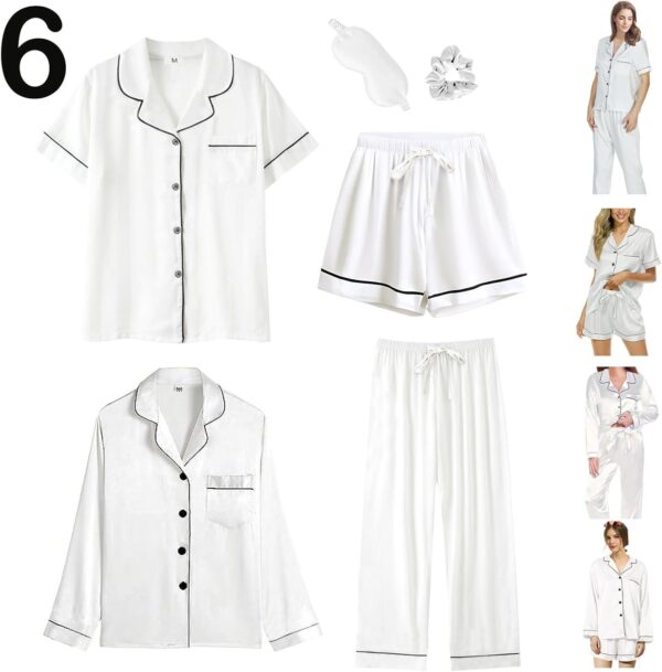 6Pcs Womens Silk Satin Pajamas Set XS-XXL Pajama Sets Pjs Set Button Down Pj Sets Sleepwear Loungewear - Image 4