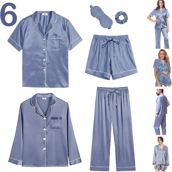 6Pcs Womens Silk Satin Pajamas Set XS-XXL Pajama Sets Pjs Set Button Down Pj Sets Sleepwear Loungewear - Image 6