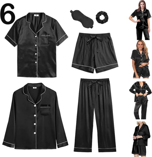 6Pcs Womens Silk Satin Pajamas Set XS-XXL Pajama Sets Pjs Set Button Down Pj Sets Sleepwear Loungewear - Image 5