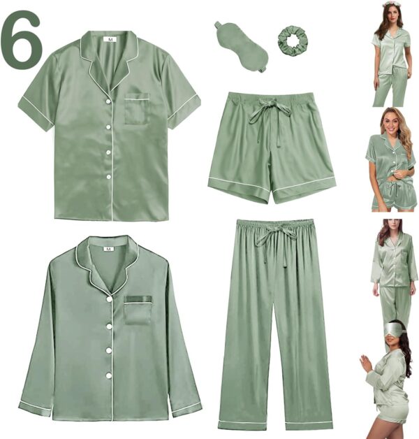 6Pcs Womens Silk Satin Pajamas Set XS-XXL Pajama Sets Pjs Set Button Down Pj Sets Sleepwear Loungewear - Image 2