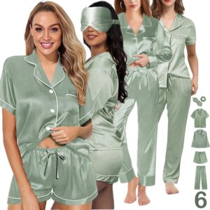 6Pcs Womens Silk Satin Pajamas Set XS-XXL Pajama Sets Pjs Set Button Down Pj Sets Sleepwear Loungewear