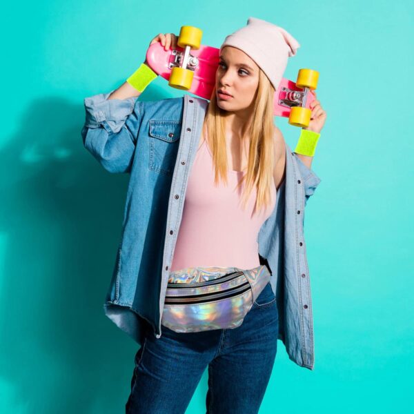 80s Women Neon Leg Warmers Set Holographic Fanny Pack Knit Leg Warmers Headband Wristbands for Yoga Running Hiking - Image 4