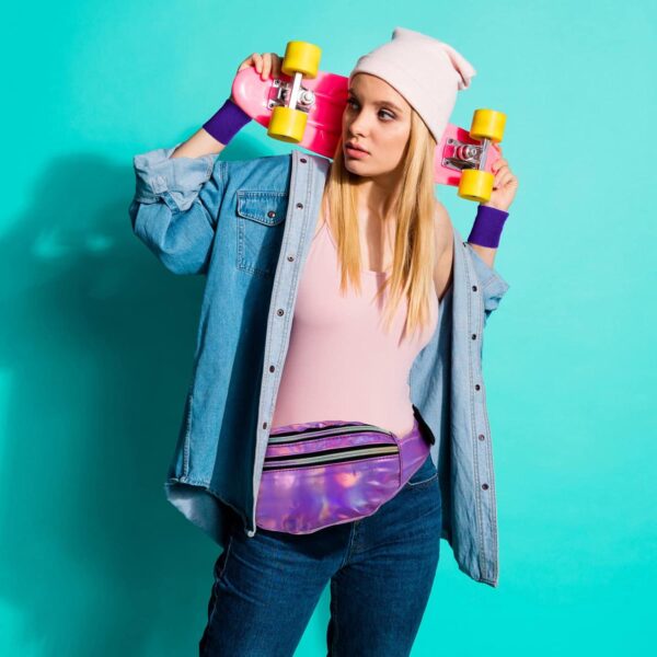 80s Women Neon Leg Warmers Set Holographic Fanny Pack Knit Leg Warmers Headband Wristbands for Yoga Running Hiking - Image 3