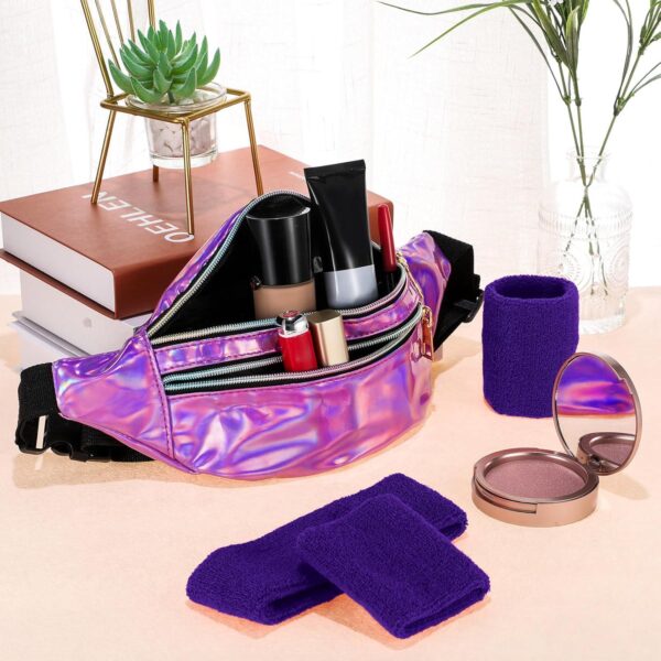 80s Women Neon Leg Warmers Set Holographic Fanny Pack Knit Leg Warmers Headband Wristbands for Yoga Running Hiking - Image 7