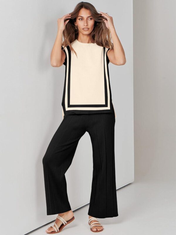 ANRABESS Women 2 Piece Outfits Casual Summer Sleeveless Tops Knit Pants Sweater Lounge Matching Sets 2024 Trendy Clothes - Image 7