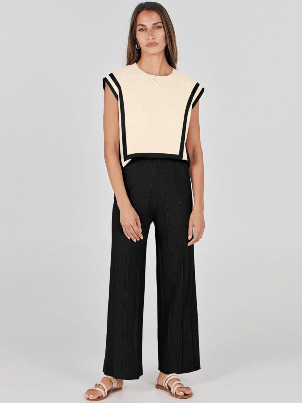 ANRABESS Women 2 Piece Outfits Casual Summer Sleeveless Tops Knit Pants Sweater Lounge Matching Sets 2024 Trendy Clothes - Image 2