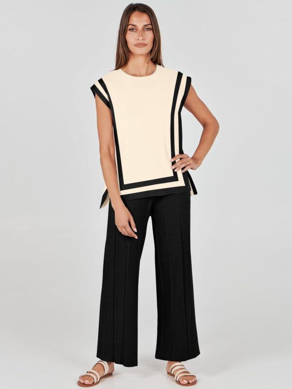 ANRABESS Women 2 Piece Outfits Casual Summer Sleeveless Tops Knit Pants Sweater Lounge Matching Sets 2024 Trendy Clothes - Image 9