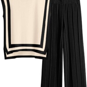 ANRABESS Women 2 Piece Outfits Casual Summer Sleeveless Tops Knit Pants Sweater Lounge Matching Sets 2024 Trendy Clothes