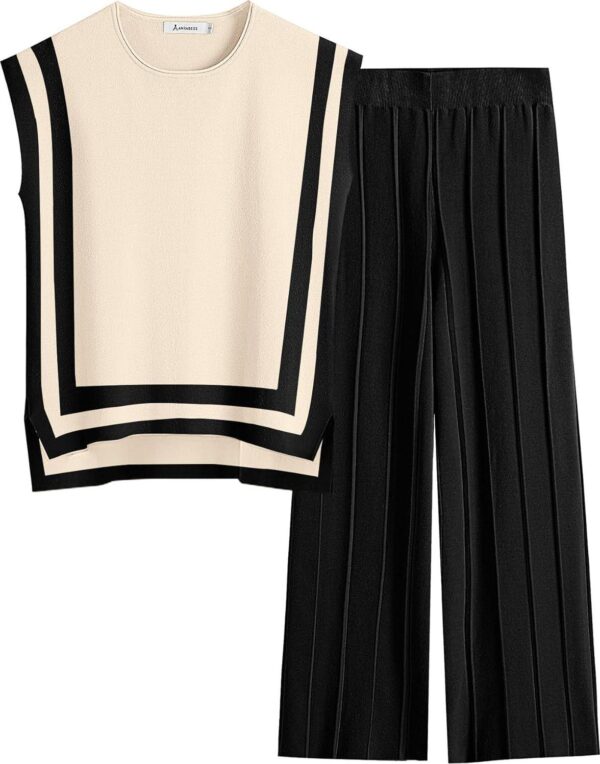 ANRABESS Women 2 Piece Outfits Casual Summer Sleeveless Tops Knit Pants Sweater Lounge Matching Sets 2024 Trendy Clothes
