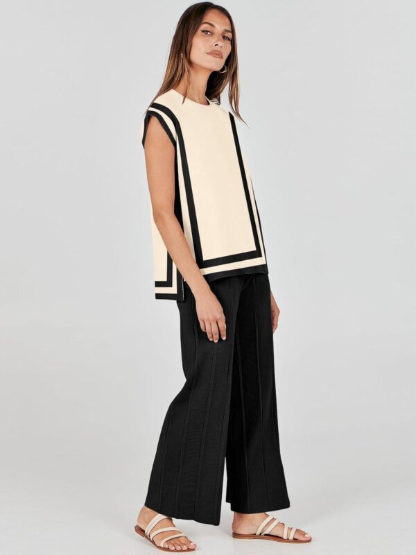 ANRABESS Women 2 Piece Outfits Casual Summer Sleeveless Tops Knit Pants Sweater Lounge Matching Sets 2024 Trendy Clothes - Image 4