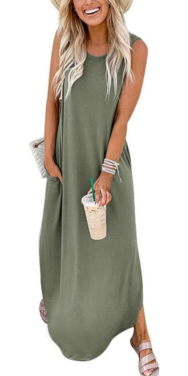 ANRABESS Women Casual Loose Sundress Sleeveless Split Maxi Long Beach Shirt Dress Travel Vacation 2024 Summer Outfits