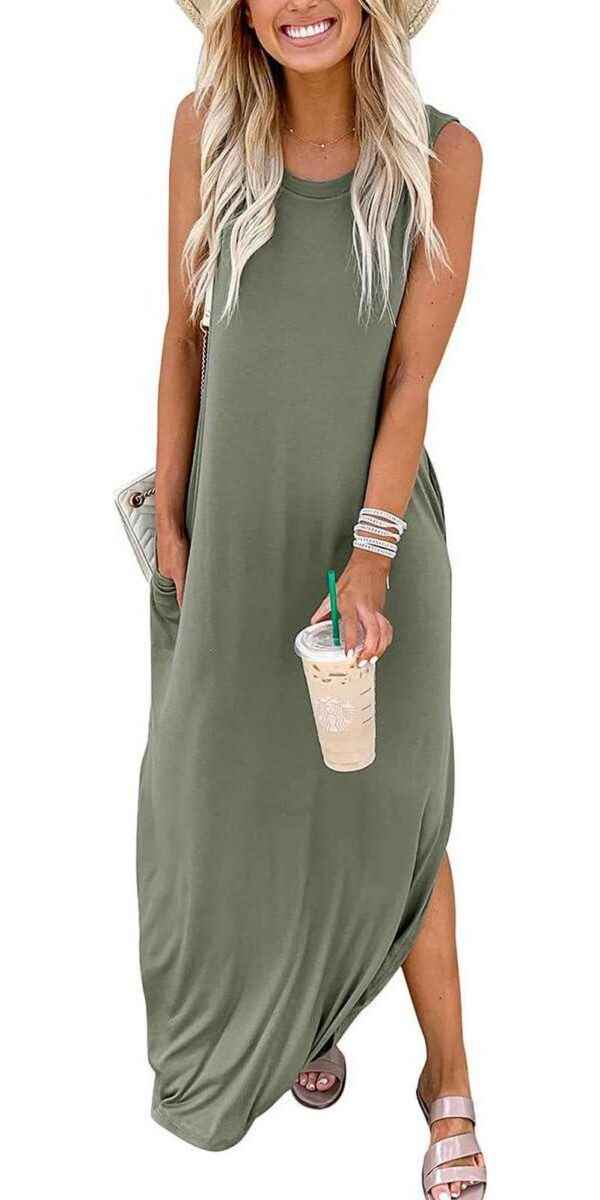 ANRABESS Women Casual Loose Sundress Sleeveless Split Maxi Long Beach Shirt Dress Travel Vacation 2024 Summer Outfits - Image 3