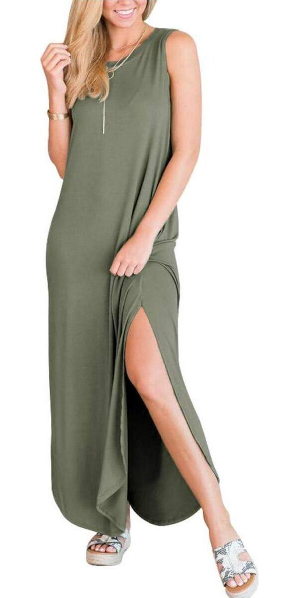 ANRABESS Women Casual Loose Sundress Sleeveless Split Maxi Long Beach Shirt Dress Travel Vacation 2024 Summer Outfits - Image 5