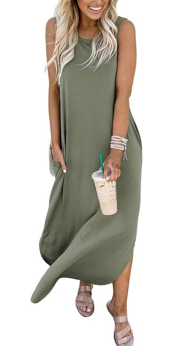 ANRABESS Women Casual Loose Sundress Sleeveless Split Maxi Long Beach Shirt Dress Travel Vacation 2024 Summer Outfits - Image 2