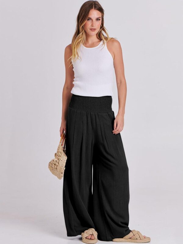 ANRABESS Women Linen Palazzo Pants Summer Boho Wide Leg High Waist Casual Lounge Pant 2024 Beach Travel Vacation Outfits - Image 5
