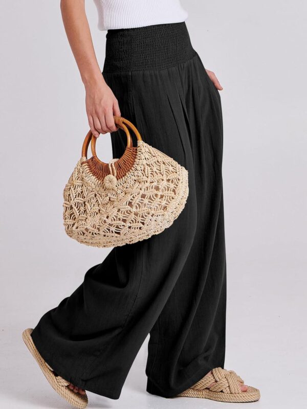 ANRABESS Women Linen Palazzo Pants Summer Boho Wide Leg High Waist Casual Lounge Pant 2024 Beach Travel Vacation Outfits - Image 3