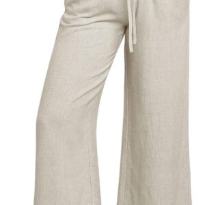 ANRABESS Women Linen Pants Casual Loose High Waist Boho Wide Leg Cropped Palazzo Beach Pants Summer Outfits 2024 Trendy
