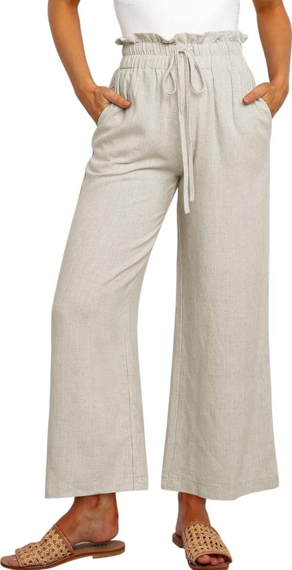ANRABESS Women Linen Pants Casual Loose High Waist Boho Wide Leg Cropped Palazzo Beach Pants Summer Outfits 2024 Trendy