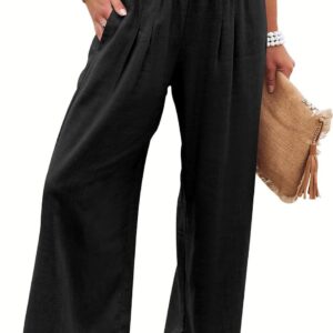 ANRABESS Women Linen Palazzo Pants Summer Boho Wide Leg High Waist Casual Lounge Pant 2024 Beach Travel Vacation Outfits