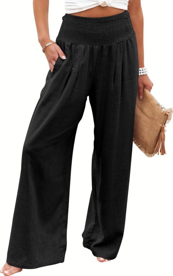 ANRABESS Women Linen Palazzo Pants Summer Boho Wide Leg High Waist Casual Lounge Pant 2024 Beach Travel Vacation Outfits