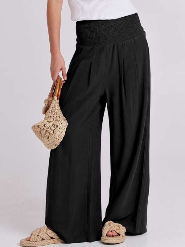 ANRABESS Women Linen Palazzo Pants Summer Boho Wide Leg High Waist Casual Lounge Pant 2024 Beach Travel Vacation Outfits - Image 2