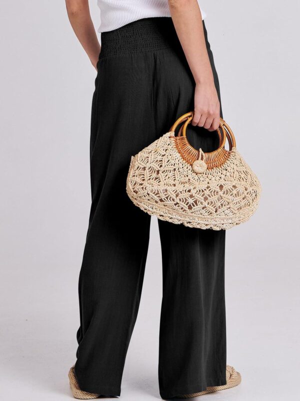 ANRABESS Women Linen Palazzo Pants Summer Boho Wide Leg High Waist Casual Lounge Pant 2024 Beach Travel Vacation Outfits - Image 4