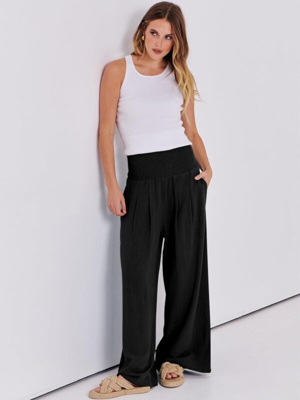 ANRABESS Women Linen Palazzo Pants Summer Boho Wide Leg High Waist Casual Lounge Pant 2024 Beach Travel Vacation Outfits - Image 6
