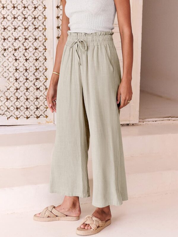 ANRABESS Women Linen Pants Casual Loose High Waist Boho Wide Leg Cropped Palazzo Beach Pants Summer Outfits 2024 Trendy - Image 8