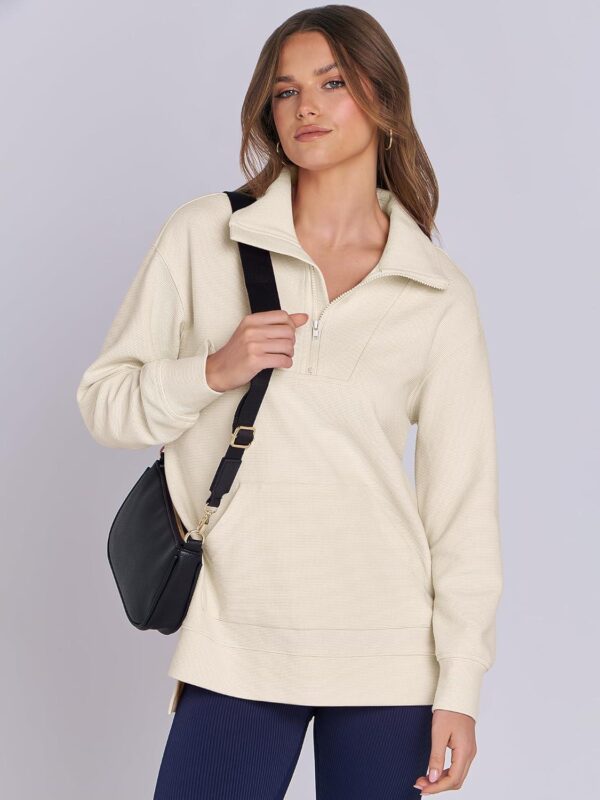 ANRABESS Women Oversized Sweatshirts High Neck Quarter Zip Pullover Tunic Tops Half Zip Knit Hoodies 2024 Fall Outfits Trendy - Image 3