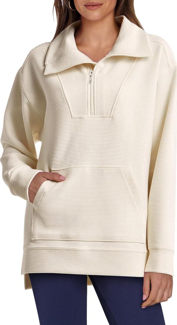ANRABESS Women Oversized Sweatshirts High Neck Quarter Zip Pullover Tunic Tops Half Zip Knit Hoodies 2024 Fall Outfits Trendy