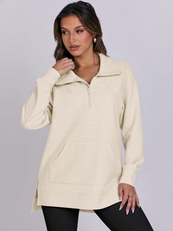 ANRABESS Women Oversized Sweatshirts High Neck Quarter Zip Pullover Tunic Tops Half Zip Knit Hoodies 2024 Fall Outfits Trendy - Image 6