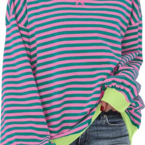ANRABESS Women Striped Oversized Sweatshirt Long Sleeve Crewneck Hoodies Shirts 2024 Fall Pullover Top Trendy Preppy Clothes