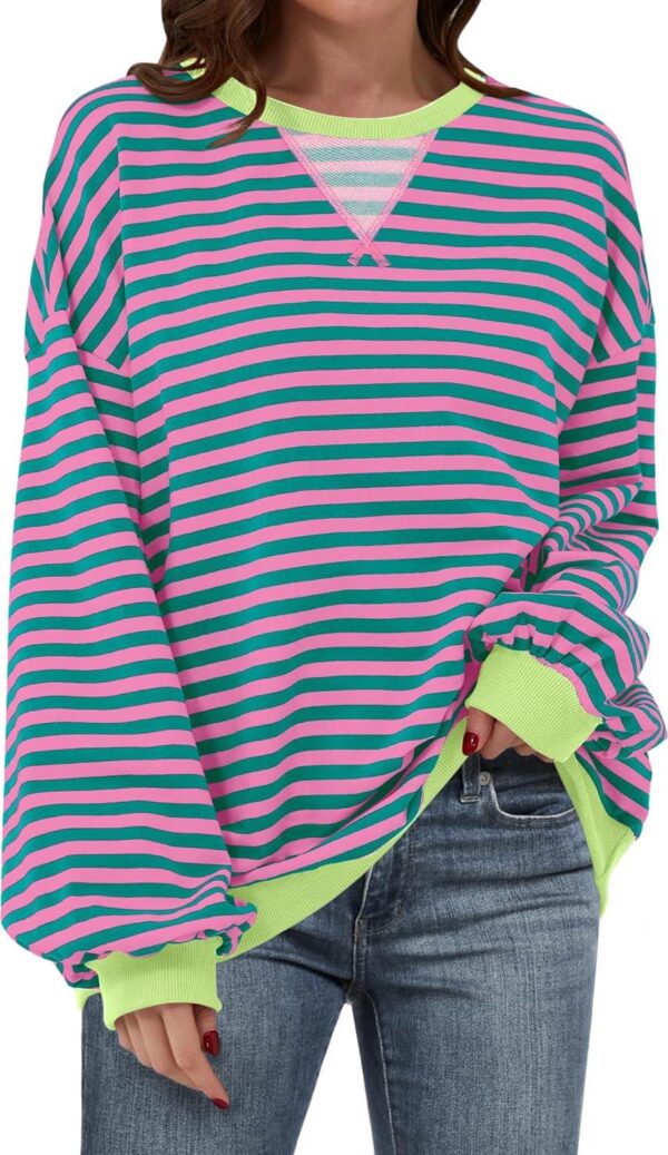 ANRABESS Women Striped Oversized Sweatshirt Long Sleeve Crewneck Hoodies Shirts 2024 Fall Pullover Top Trendy Preppy Clothes